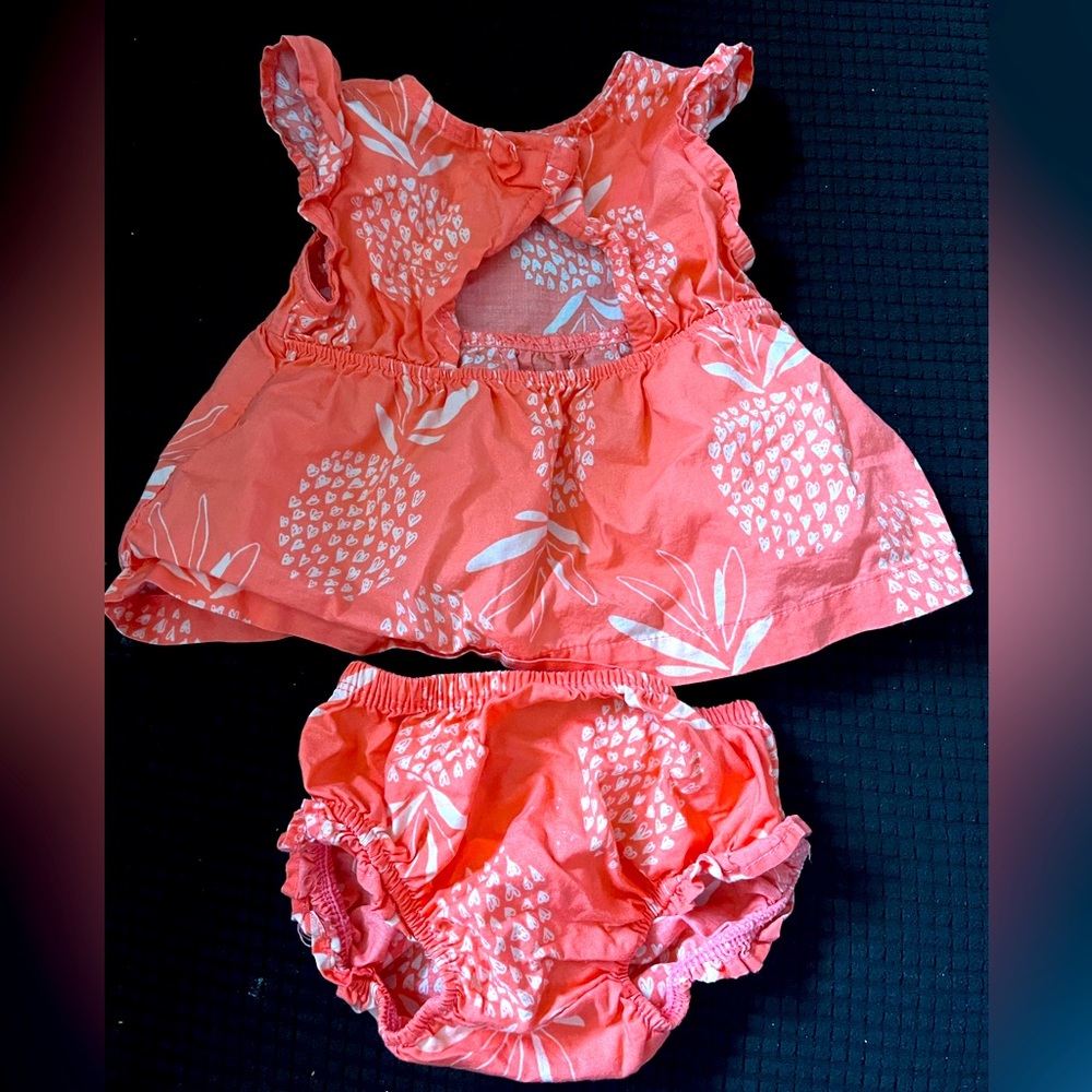 Summer dress, pink/coral, pineapple print